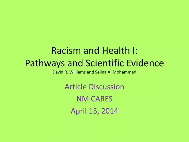 racism and health i pathways and scientific evidence david r williams and selina a mohammed
