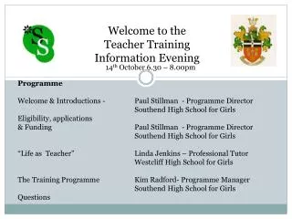 Welcome to the Teacher Training Information Evening