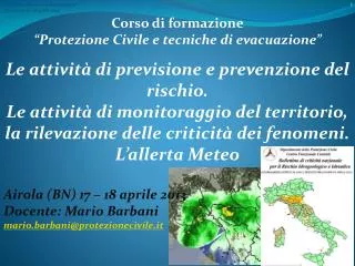 Corso di formazione “Protezione Civile e tecniche di evacuazione”