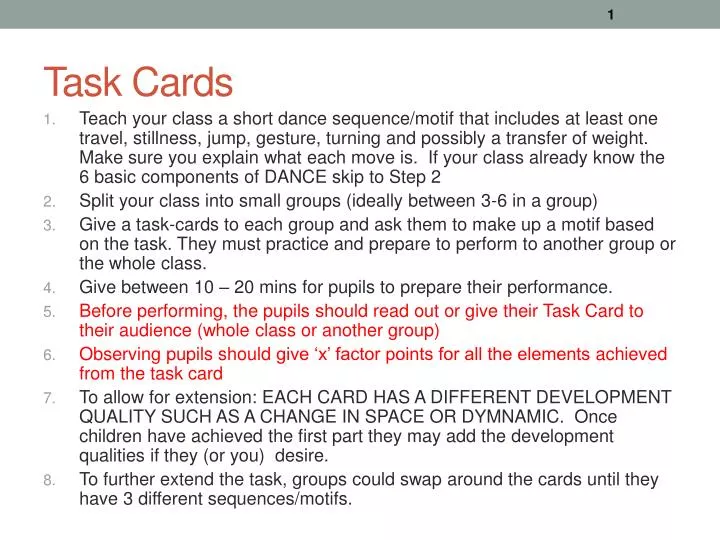 task cards