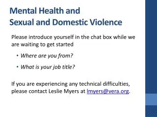 Mental Health and Sexual and Domestic Violence