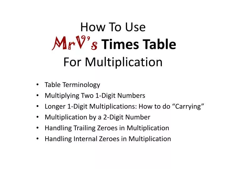 how to use mrv s times table for multiplication