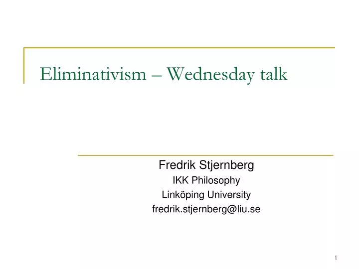 eliminativism wednesday talk