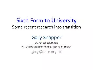 Sixth Form to University Some recent research into transition