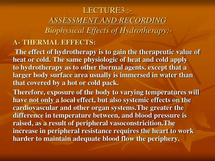lecture3 assessment and recording biophysical effects of hydrotherapy