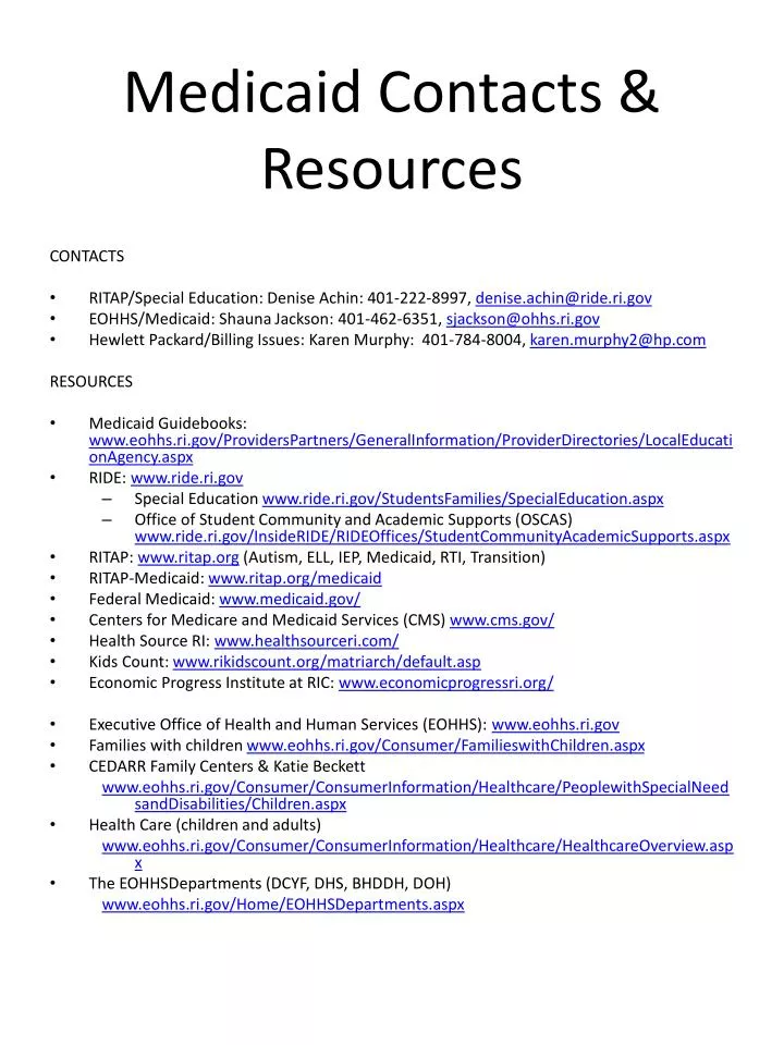 medicaid contacts resources