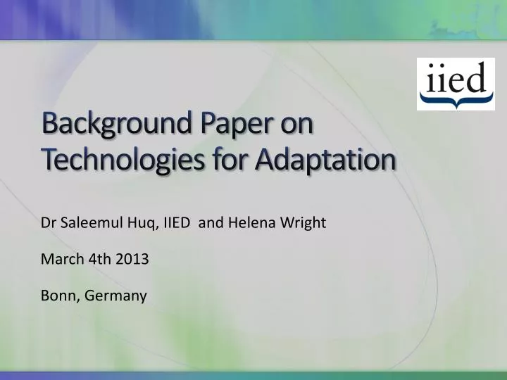 background paper on technologies for adaptation