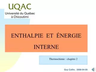 enthalpie et nergie interne