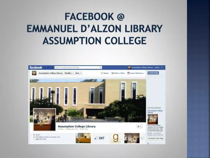 facebook @ emmanuel d alzon library assumption college