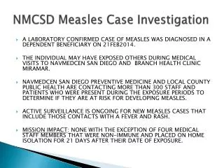 NMCSD Measles Case Investigation