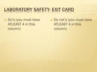 Laboratory safety- Exit Card