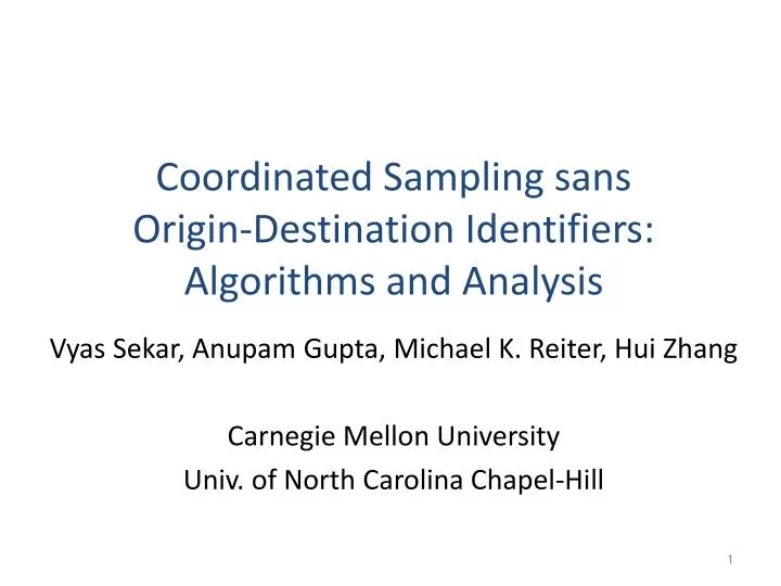 coordinated sampling sans origin destination identifiers algorithms and analysis
