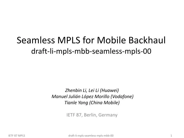 seamless mpls for mobile backhaul draft li mpls mbb seamless mpls 00
