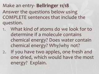 Make an entry- Bellringer 11/18