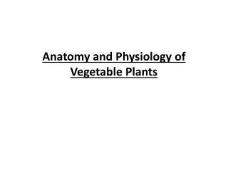 Anatomy and Physiology of Vegetable Plants