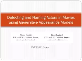 Detecting and Naming Actors in Movies using Generative Appearance Models