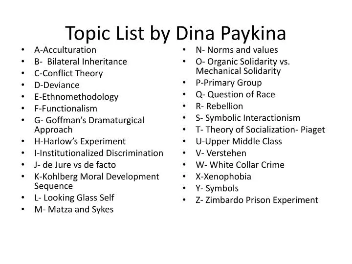 topic list by dina paykina