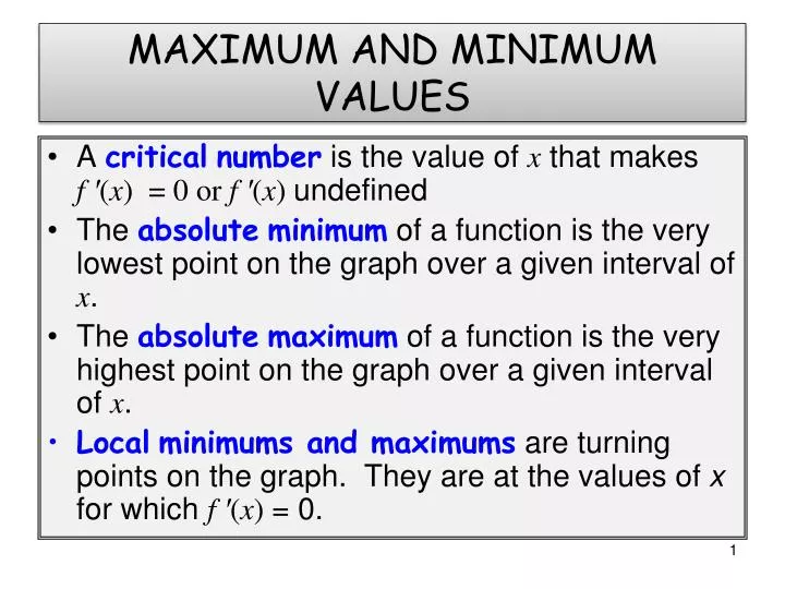 maximum and minimum values