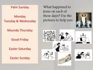 Palm Sunday Monday Tuesday &amp; Wednesday Maundy Thursday Good Friday Easter Saturday Easter Sunday