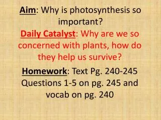 Aim : Why is photosynthesis so important?