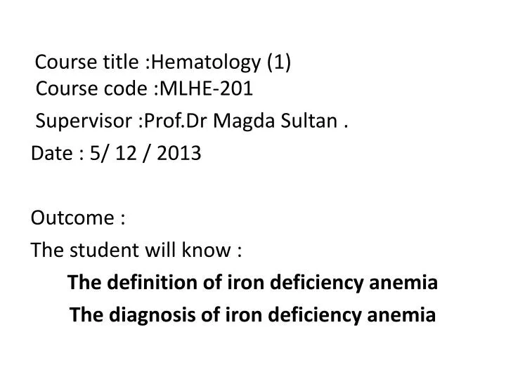 course title hematology 1