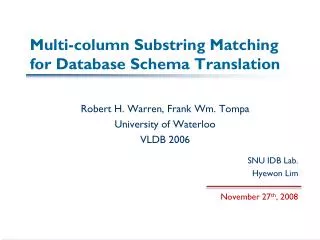 Multi-column Substring Matching for Database Schema Translation