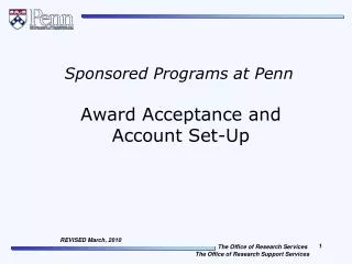 Award Acceptance and Account Set-Up