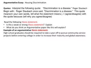 Argumentative Essay: Housing Discrimination
