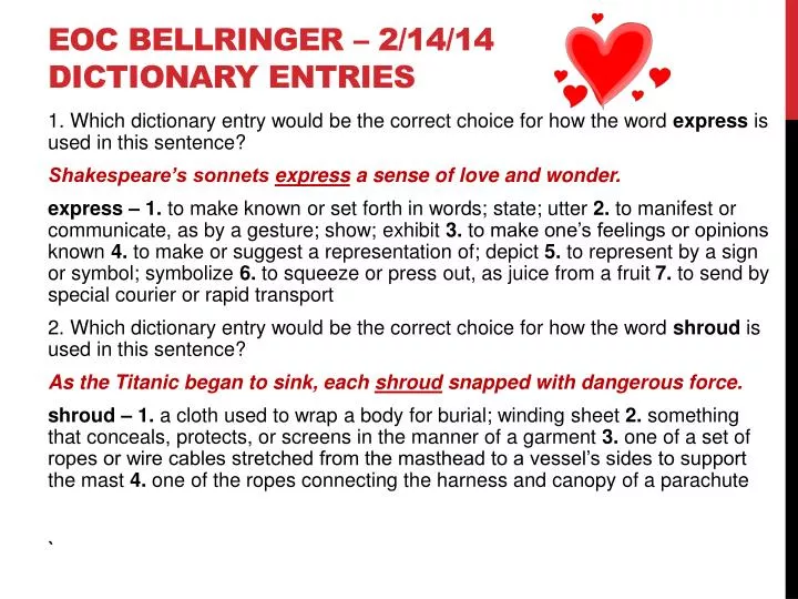 eoc bellringer 2 14 14 dictionary entries