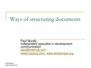 Ways of structuring documents