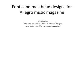 Fonts and masthead designs for Allegro music magazine