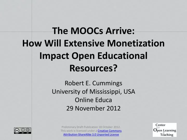 the moocs arrive how will extensive monetization impact open educational resources