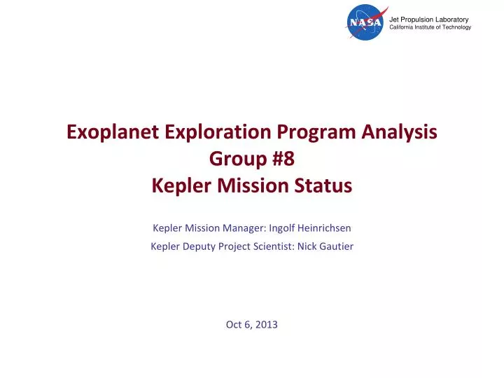 exoplanet exploration program analysis group 8 kepler mission status
