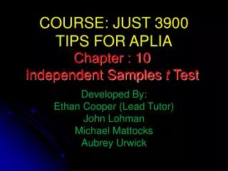 COURSE: JUST 3900 TIPS FOR APLIA Developed By: Ethan Cooper (Lead Tutor) John Lohman