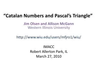 “Catalan Numbers and Pascal’s Triangle”