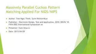 Massively Parallel Cuckoo Pattern Matching Applied For NIDS/NIPS