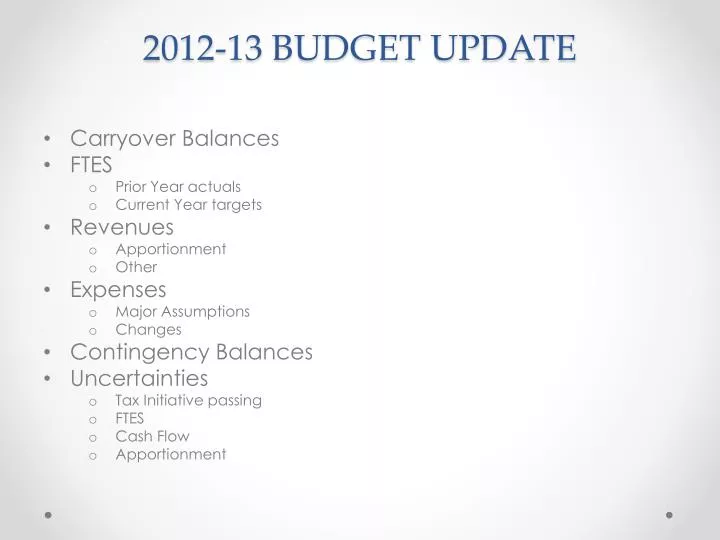 2012 13 budget update