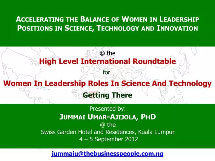 accelerating the balance of women in leadership positions in science technology and innovation