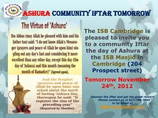 Ashura Community Iftar tomorrow