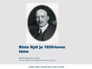 risto ryti ja 1930 luvun lama