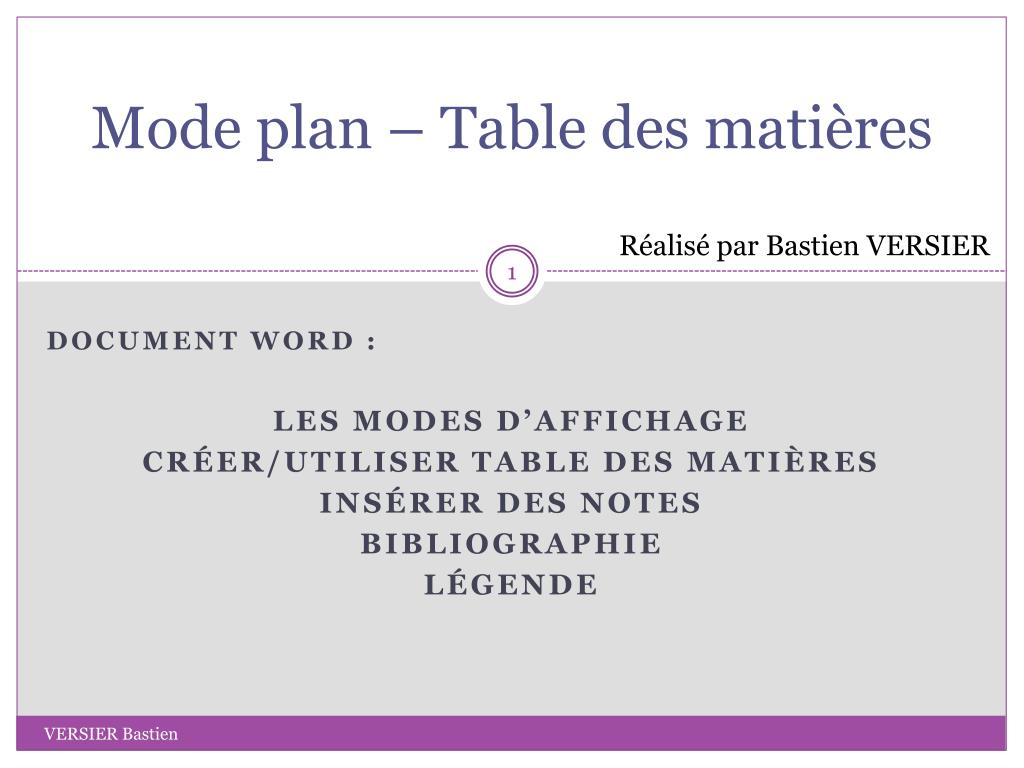 PPT Mode plan Table des matières PowerPoint Presentation, free — free download