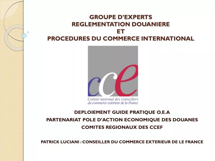 groupe d experts reglementation douaniere et procedures du commerce international