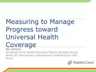 Measuring to Manage Progress toward Universal Health Coverage