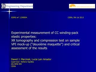 Experimental measurement of CC winding-pack elastic properties :