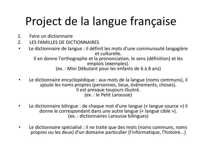 project de la langue fran aise