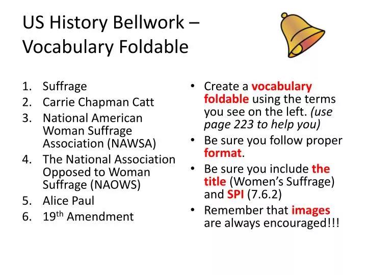 us history bellwork vocabulary foldable