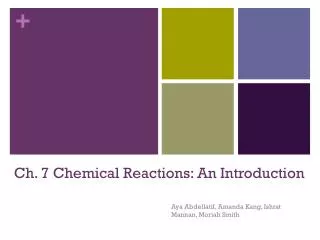 Ch. 7 Chemical Reactions: An Introduction