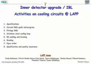 Inner detector upgrade / IBL Activities on cooling circuits @ LAPP