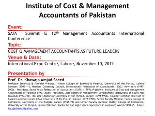 Institute of Cost &amp; Management Accountants of Pakistan