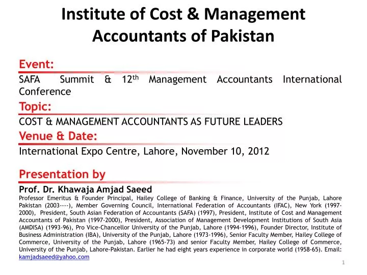 institute of cost management accountants of pakistan